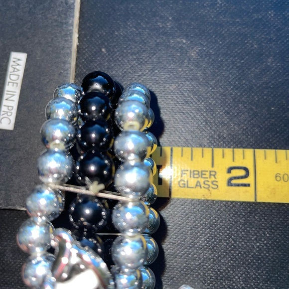 Vintage Black & White Zebra Print Multi Strand Silver Flower Stretch Bracelet 6” - Picture 11 of 12